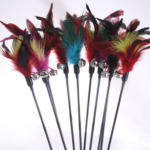 1PCS Feather Black Coloured Pole Random Color Natural With Small Bell Cat Toys Like Birds Hot Sale Make A Cat Stick